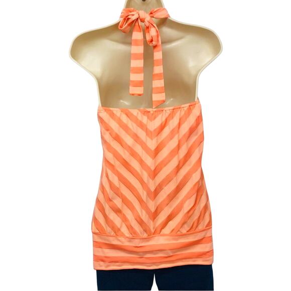 Ella Moss Orange Peach Creamsicle Chevron Stripe Halter Top Retro and Playful - Picture 2 of 16